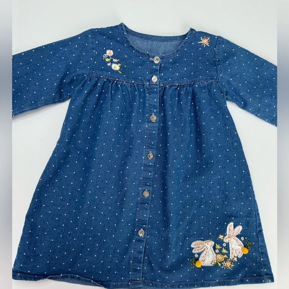 Spring/Easter Bunny Long Sleeve Denim Dress Size 5T - Picture 3 of 6